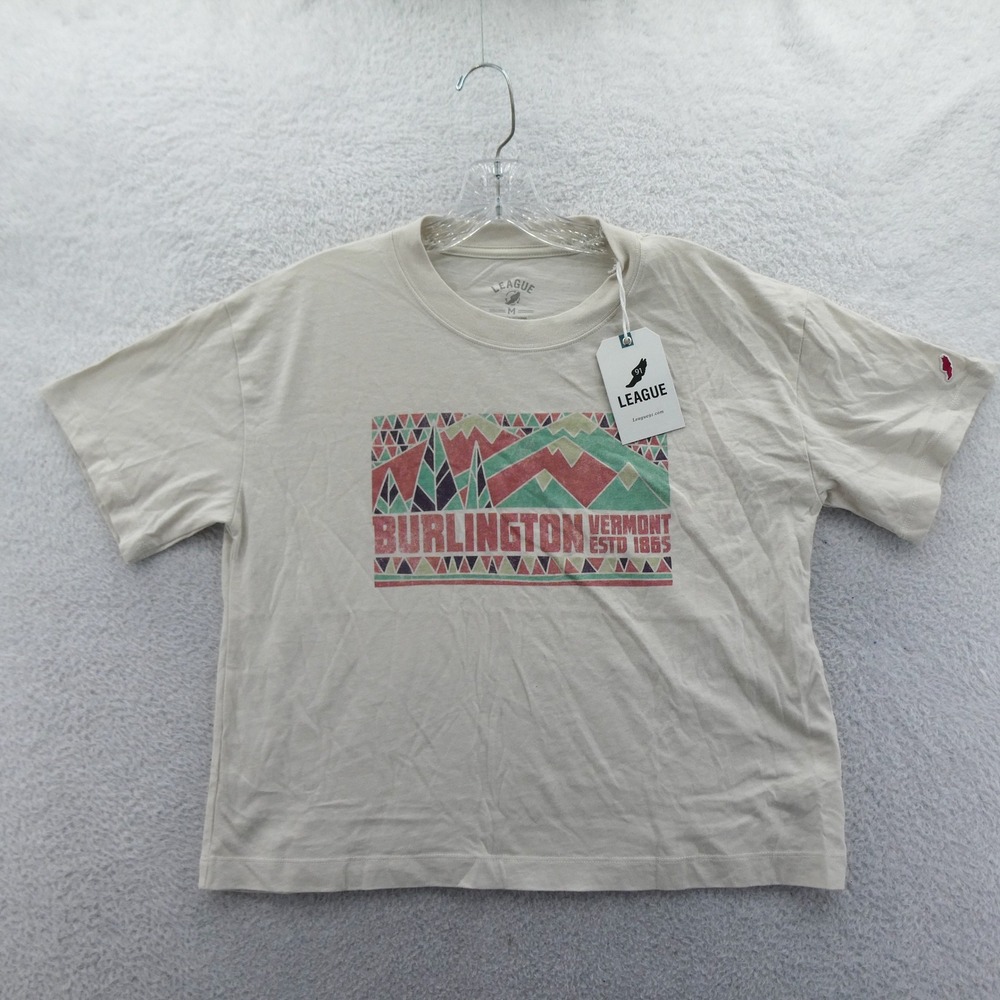 League Shirt Womens Medium‎ Burlington Vermont Cream Mountain Graphic Recycled